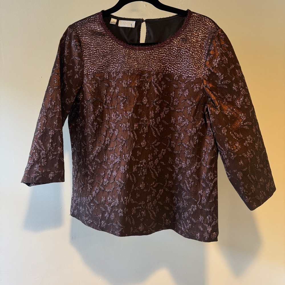 Carlisle Textured Women's Blouse with subtle sequins and sparkle. Maroon color